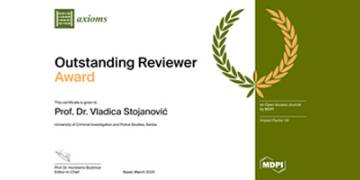 Печат успеха – наставник Криминалистичко-полицијског универзитета, проф. др Владица Стојановић, добитник награде за изванредног рецензента у 2024. години